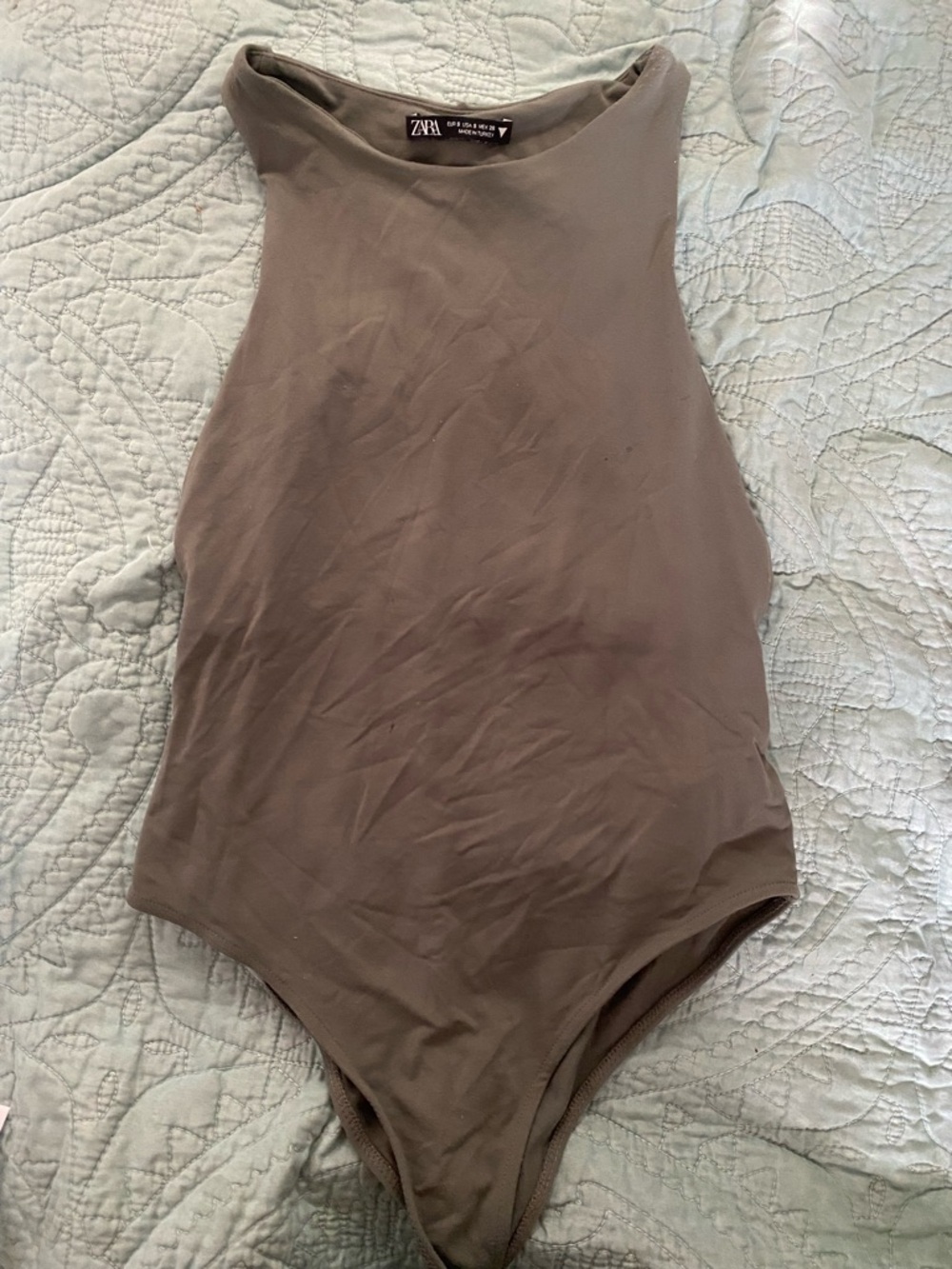 Zara Olive Ribbed High-Neck Sleeveless Bodysuit